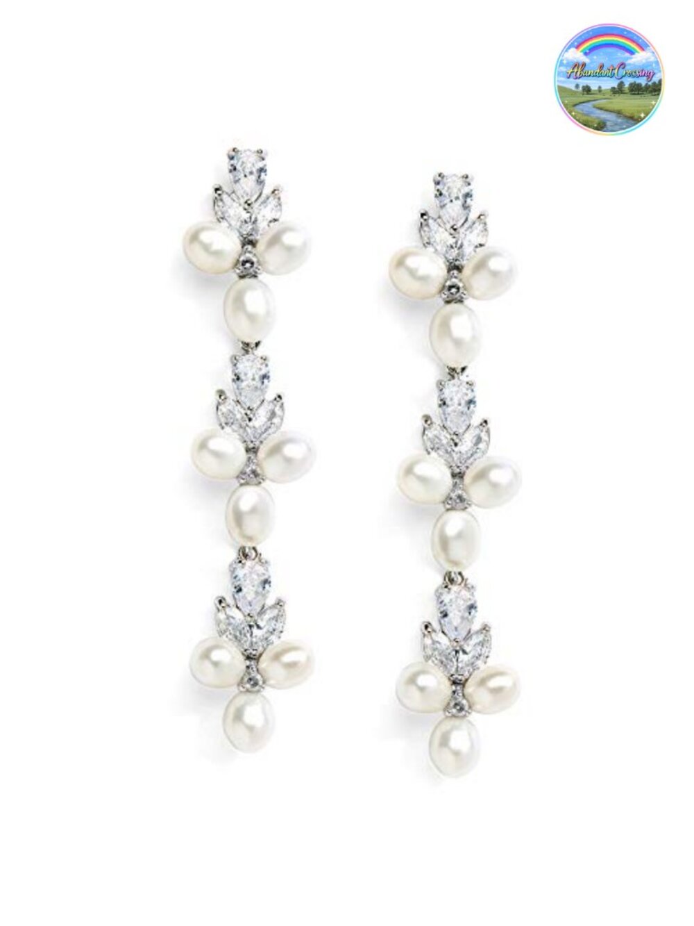 Freshwater Pearl Dangle Bridal Earrings Silver Platinum Plated CZ Crystal Prom